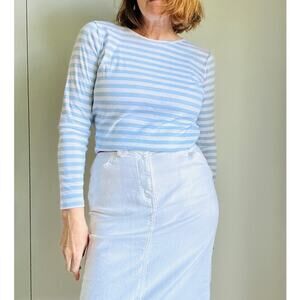 Womens Breton Striped Classic T shirt White Baby Blue size Small Nautical Coast